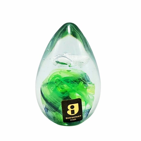 VTG Irish KERRY Glass Paperweight Green Swirls - Picture 1 of 7